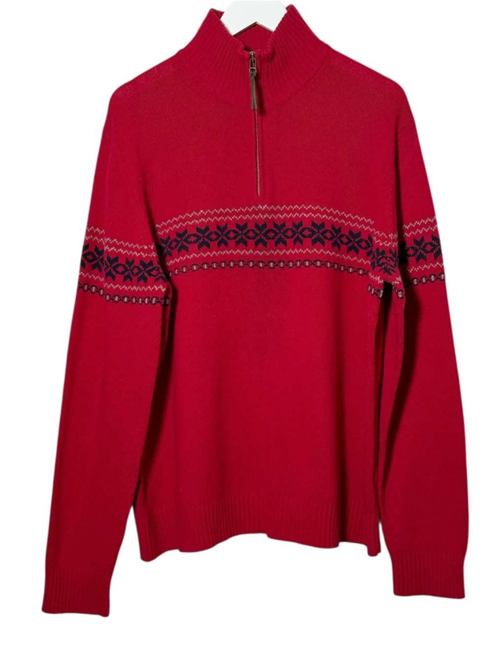 Vintage J. Crew Lambswool Fair Isle Quarter Zip Pullover in Red Size XL - Picture 3 of 9